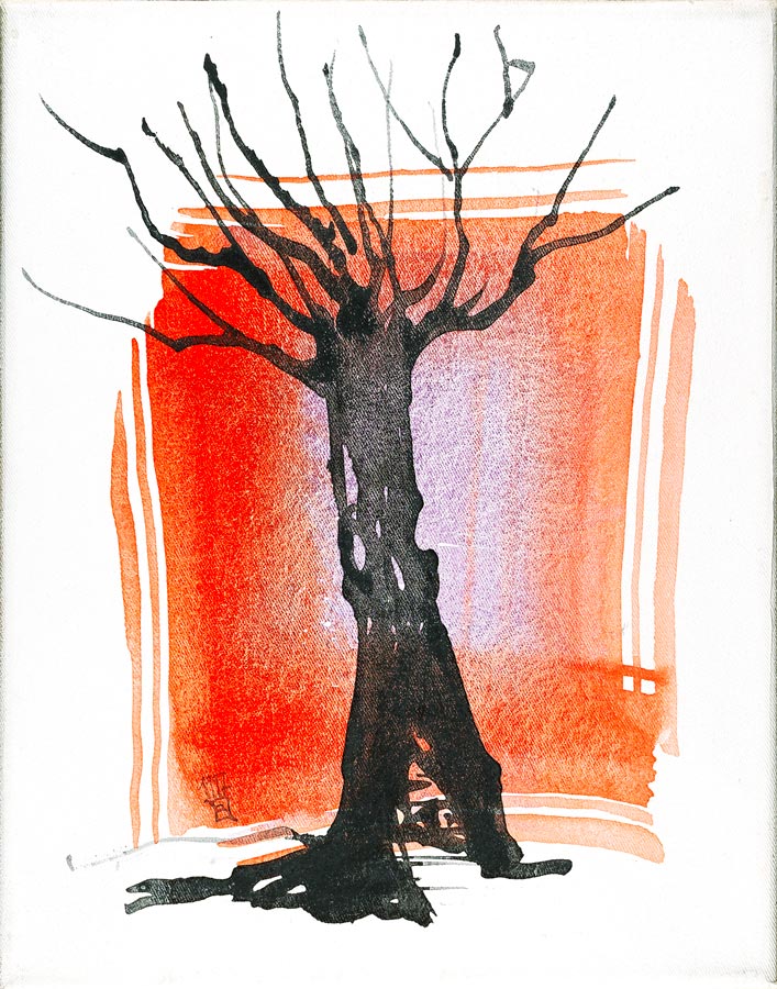 Baum 12 - Beispiel für Wald - Tempera Leinwand